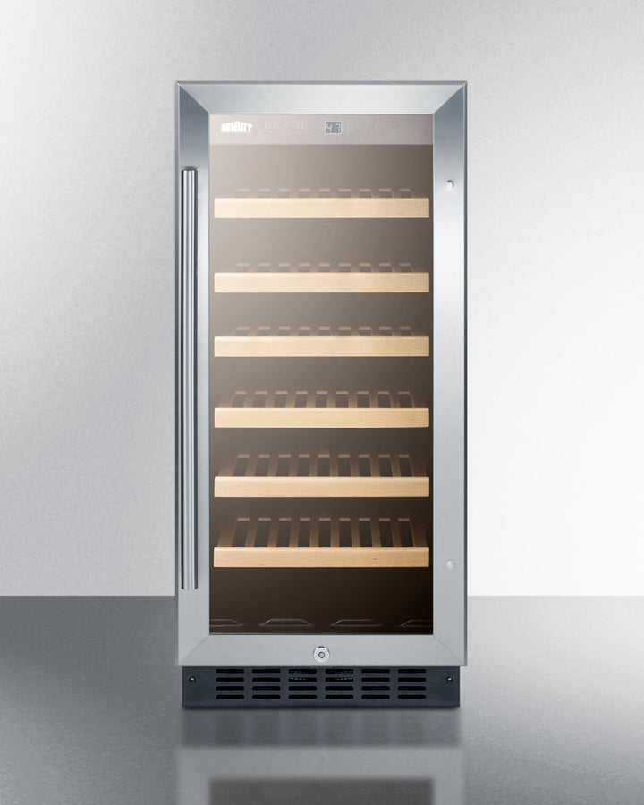 15'' Wide Wine Cellar , With Stainless Steel Wrapped Cabinet, Glass Door, And Lock - SWC1535BCSS Summit