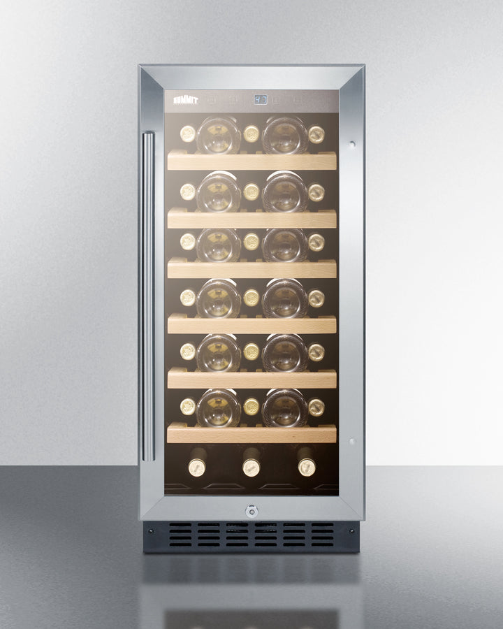 15'' Wide Wine Cellar , With Stainless Steel Wrapped Cabinet, Glass Door, And Lock - SWC1535BCSS Summit