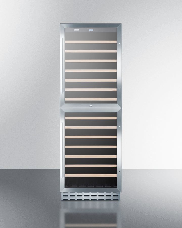 Dual Zone 118 Bottle Wine Cellar With Two Glass Doors And Stainless Steel Wrapped Cabinet - SWC1875BCSS Summit