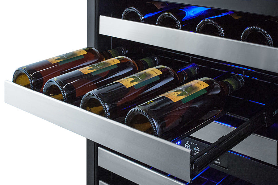Dual Zone Built-In Wine Cellar With Seamless Ss Trimmed Glass Door, Full Extension Shelves, Digital Thermostat, And Stainless Steel Cabinet - SWC532BLBISTCSS Summit