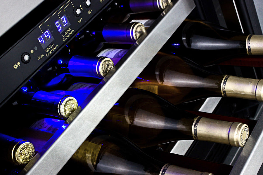 Dual Zone Built-In Wine Cellar With Digital Thermostat, Stainless Steel Trimmed Shelves, And Stainless Steel Wrapped Cabinet - SWC530BLBISTCSS Summit