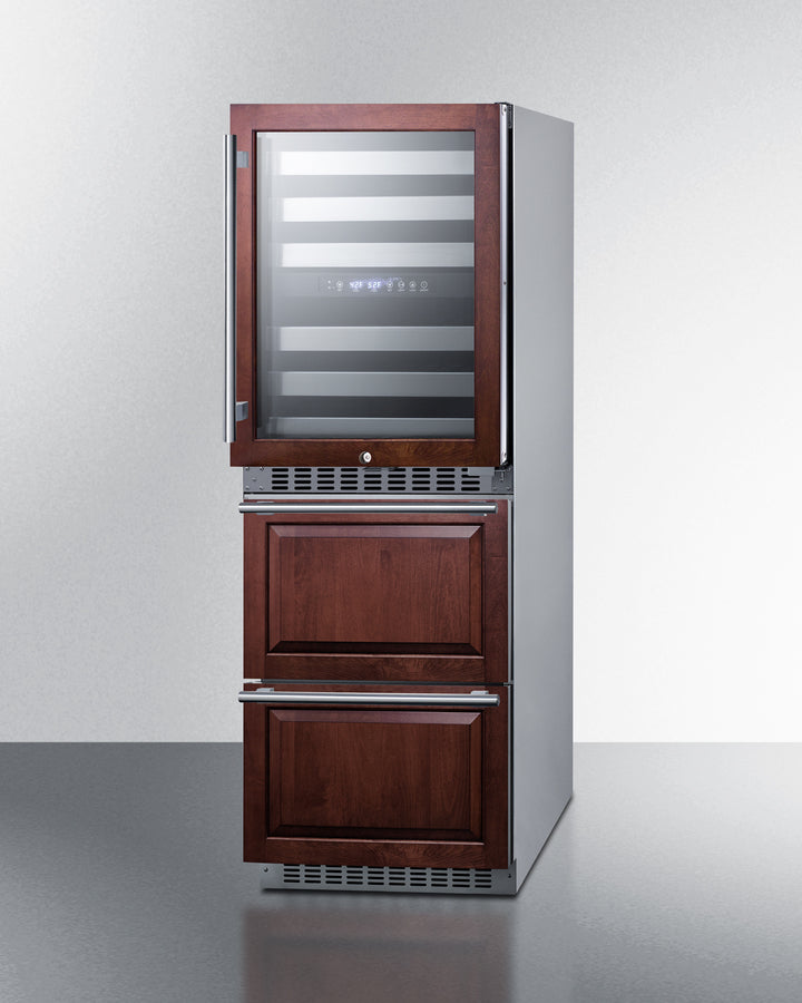 24'' Wide Combination Built-In/Freestanding Upright Dual Zone Wine Cellar And 2-Drawer Refrierator-Freezer, Panel-Ready Front - SWCDRF24PNR Summit