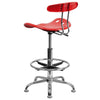 Vibrant Cherry Tomato and Chrome Drafting Stool with Tractor Seat - Flash Furniture
