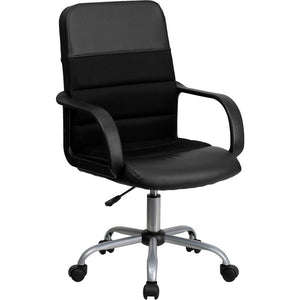Mid-Back Black LeatherSoft and Mesh Swivel Task Office Chair with Arms - Flash Furniture