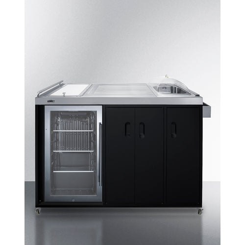 Mobile Outdoor Kitchenette With Refrigerator, Sink, Storage Cabinet, And Slide-Out Waste Bins - CARTOS54RG Summit