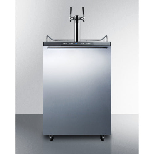 Freestanding Commercially Listed Dual Tap Beer Dispenser, Auto Defrost With Digital Thermostat, Stainless Steel Door, Horizontal Handle, And Black Cabinet - SBC635M7SSHHTWIN Summit Commercial