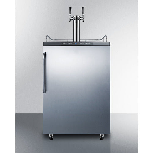 Freestanding Dual Tap  Beer Dispenser, Auto Defrost With Digital Thermostat, Ss Wrapped Door, Towel Bar Handle, And Black Cabinet - SBC635MSSTBTWIN Summit
