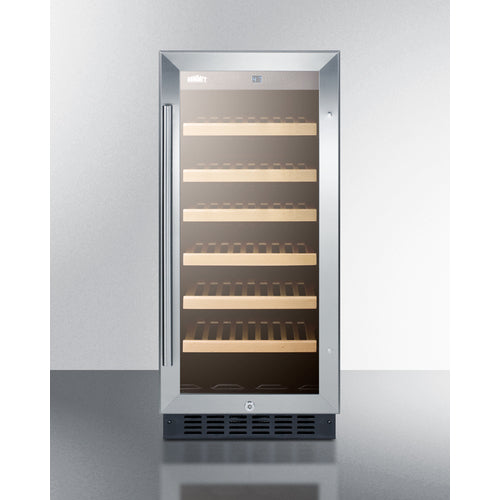15'' Wide Wine Cellar , With Stainless Steel Wrapped Cabinet, Glass Door, And Lock - SWC1535BCSS Summit