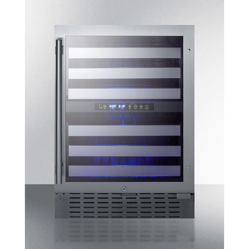 Dual Zone Built-In Wine Cellar With Seamless Ss Trimmed Glass Door, Full Extension Shelves, Digital Thermostat, And Black Cabinet - SWC532BLBIST Summit