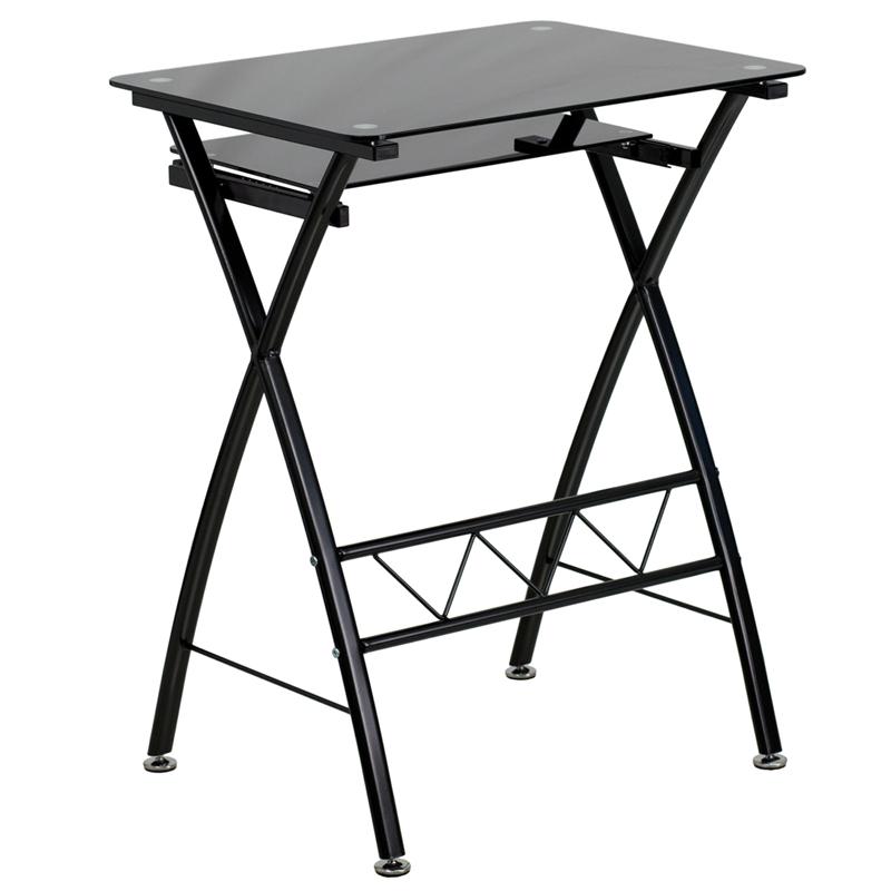Black Tempered Glass Computer Desk with Pull-Out Keyboard Tray - Flash Furniture