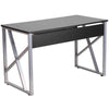 Black Computer Desk with Pull-Out Keyboard Tray and Cross-Brace Frame - Flash Furniture