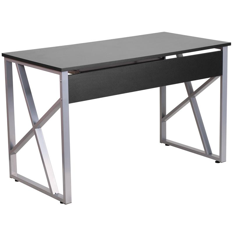 Black Computer Desk with Pull-Out Keyboard Tray and Cross-Brace Frame - Flash Furniture