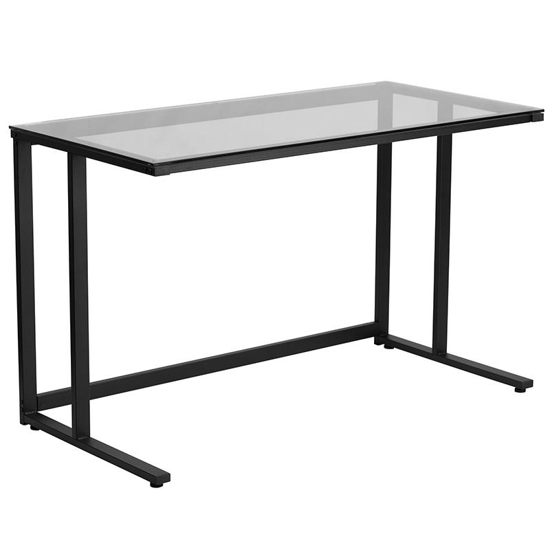 Glass Desk with Black Pedestal Metal Frame - Flash Furniture
