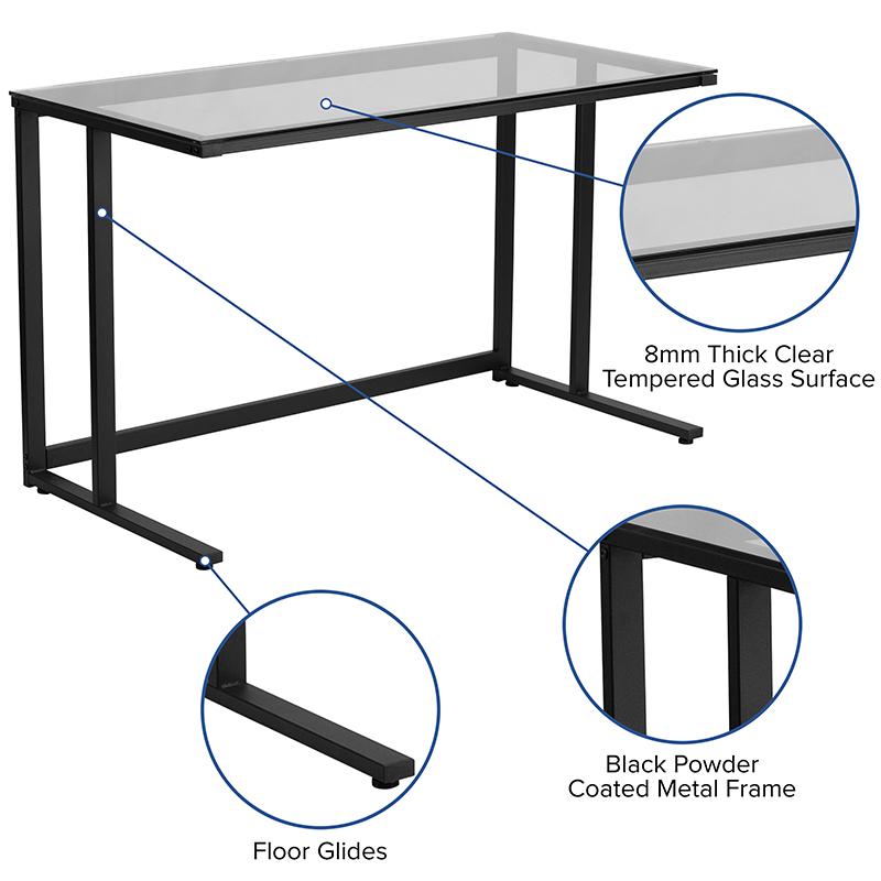 Glass Desk with Black Pedestal Metal Frame - Flash Furniture