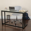 Glass Desk with Black Pedestal Metal Frame - Flash Furniture