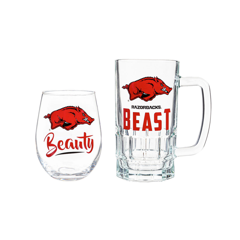 Arkansas Razorbacks Drink Set Boxed 17oz Stemless Wine and 16oz Tankard - Evergreen Enterprises