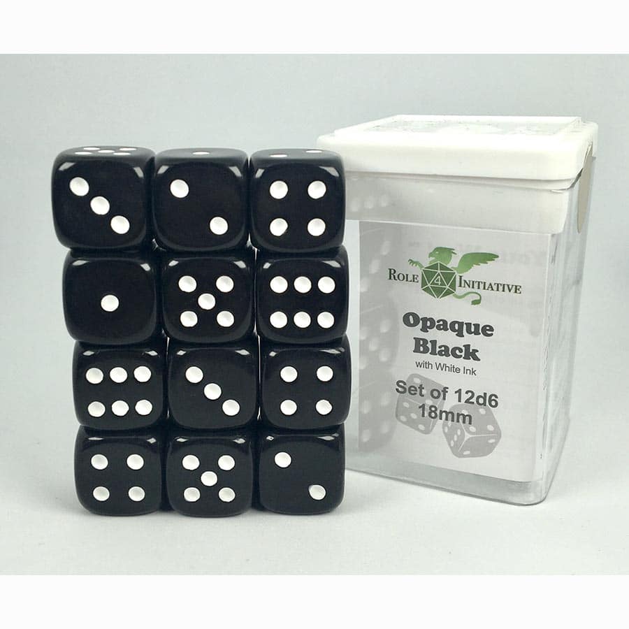 Role 4 Initiative Llc -  12D6 Pips - 12Ct Dice Set: 18Mm D6: Opaque Black With White