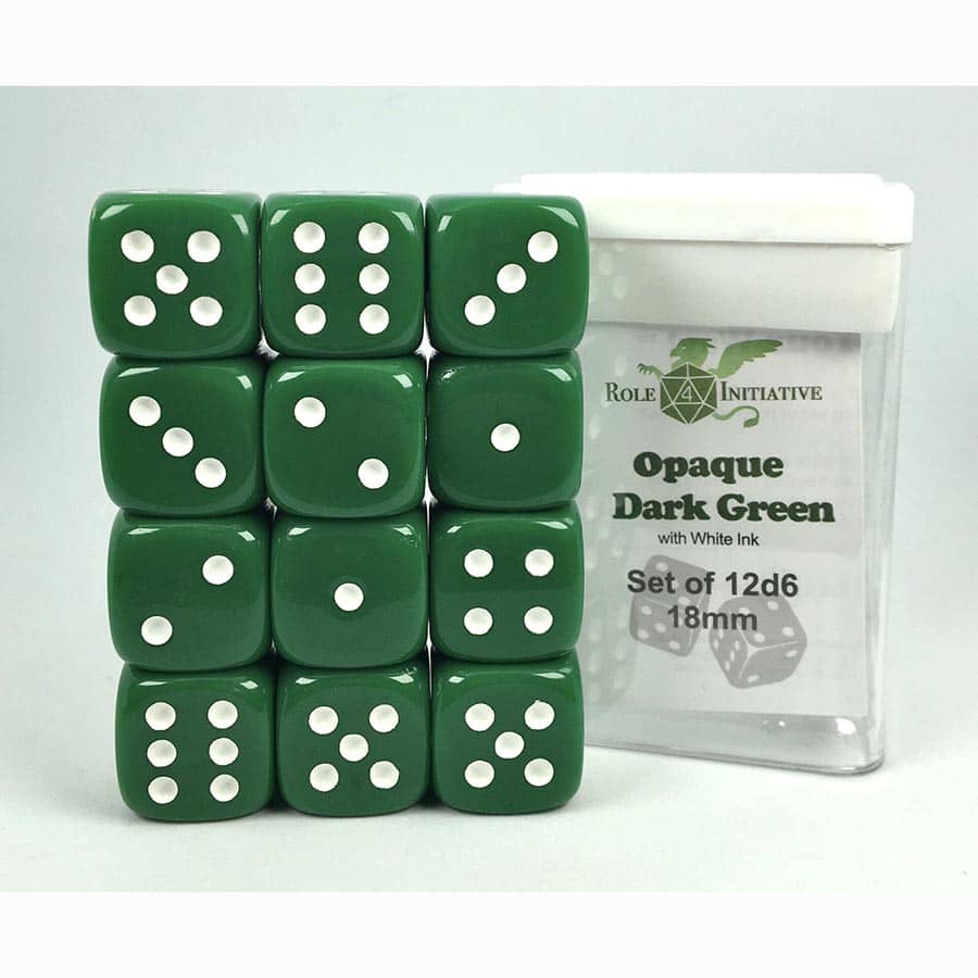 Role 4 Initiative Llc -  12D6 Pips - 12Ct Dice Set: 18Mm D6: Opaque Dark Green With White
