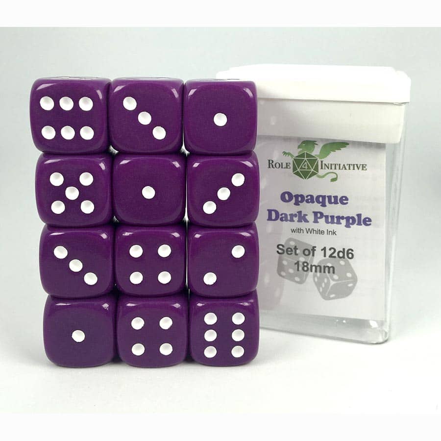 Role 4 Initiative Llc -  12D6 Pips - 12Ct Dice Set: 18Mm D6: Opaque Dark Purple With White