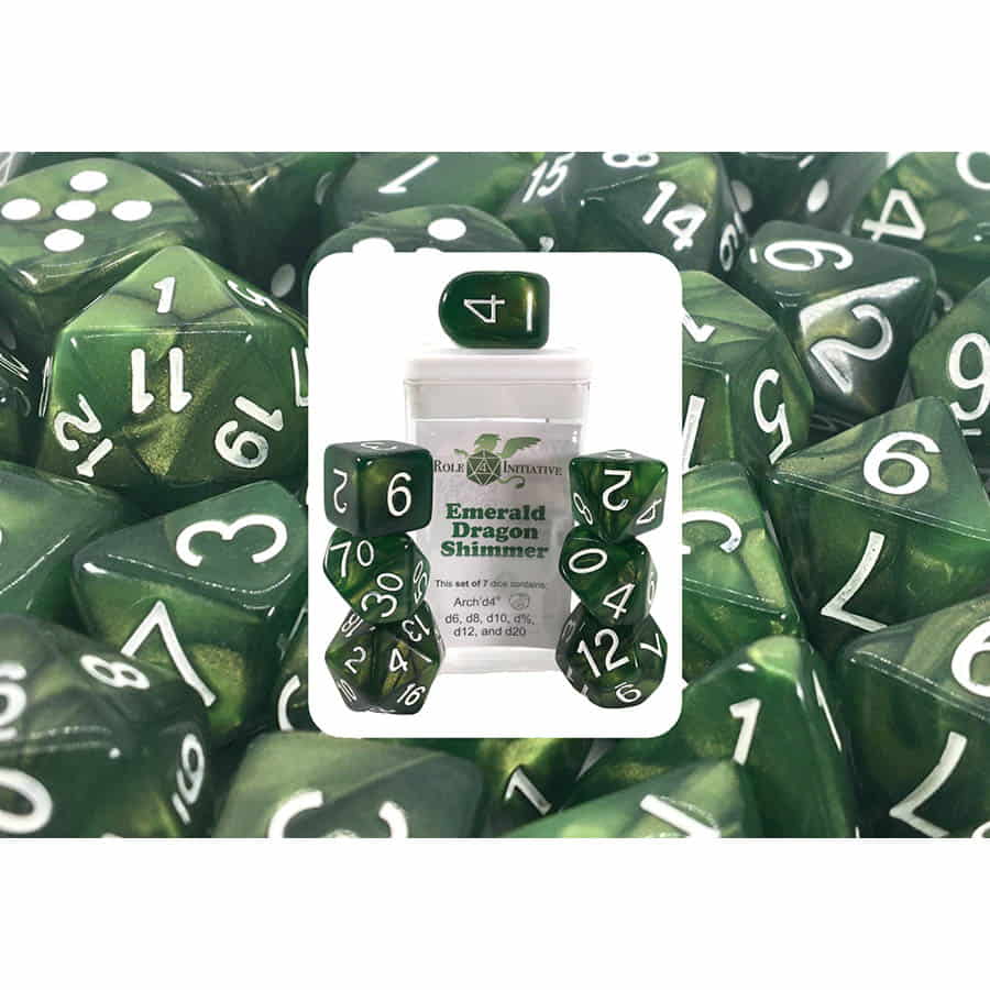 Role 4 Initiative Llc -   7Ct Dice Set With Arch'd4: Shimmer Emerald Dragon With White