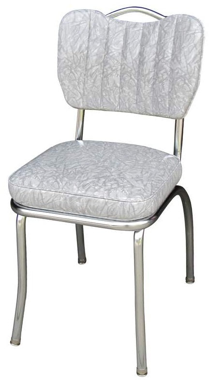 Richardson Seating Corp 4260CIG 4260 Handle Back Diner Chair -Cracked Ice Grey- with Single Tone Channel Back and 2 in. Box Seat  - Chrome