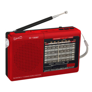 Supersonic  9 Band Radio with Bluetooth in Red