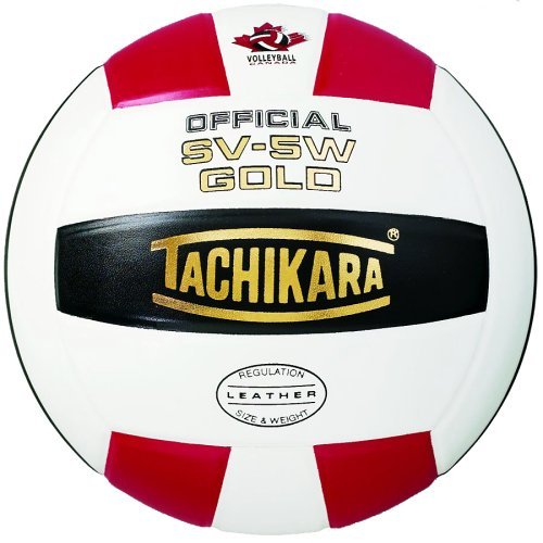 Tachikara SV5W-GOLD.SWB Gold Competition Premium Leather Volleyball - Scarlet-White-Black