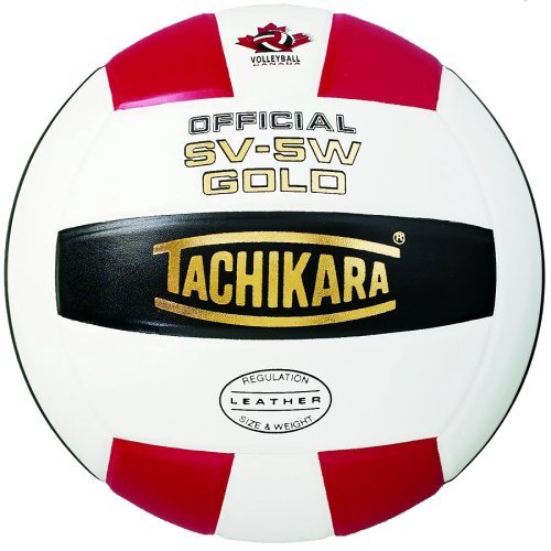 Tachikara SV5W-GOLD.SWB Gold Competition Premium Leather Volleyball - Scarlet-White-Black