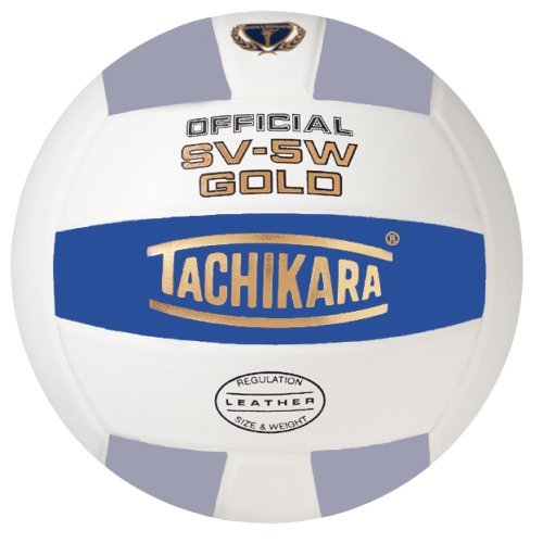 Tachikara SV5W-GOLD.CBWSL Gold Competition Premium Leather Volleyball - College Blue-White-Silver Gray