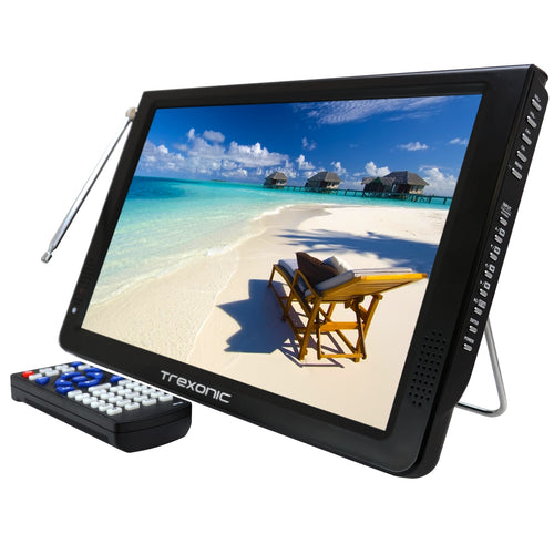 Trexonic Reconditioned  Portable Ultra Lightweight Rechargeable Widescreen 12'' LED TV With HDMI,  SD, MMC, USB, VGA,  Headphone Jack, AV Inputs and Output And Built-in Digital Tuner and Detachable Antenna - Factory Reconditioned