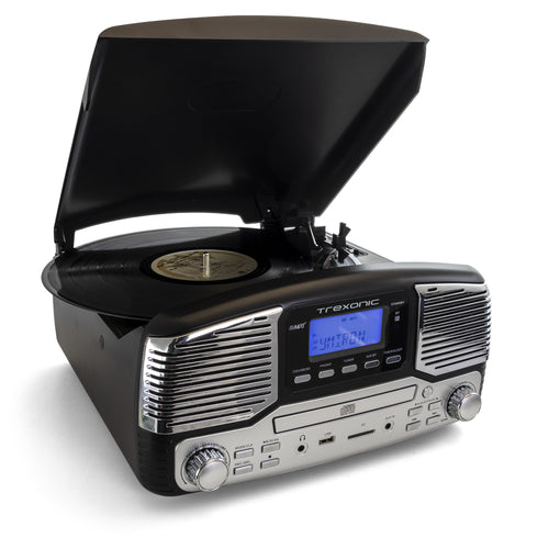 Trexonic  Retro Wireless Bluetooth, Record and CD Player in Black