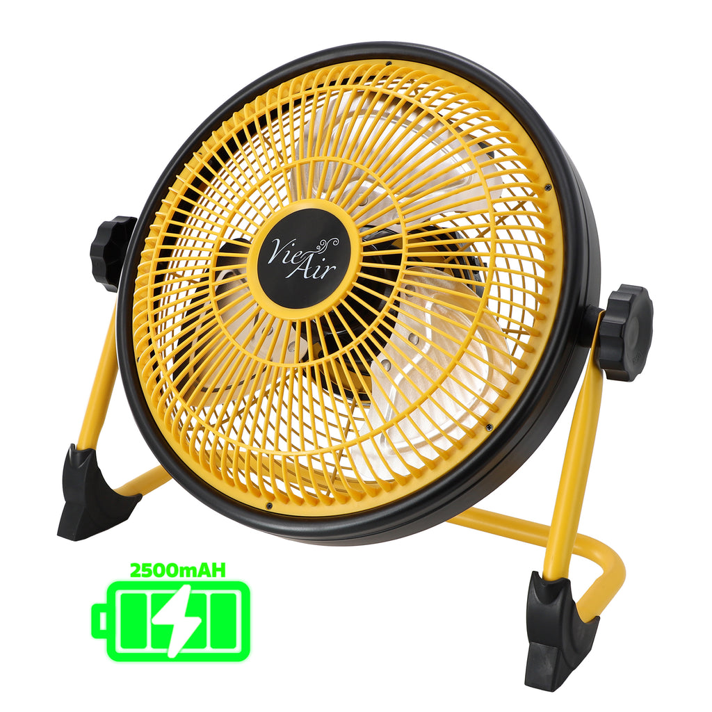 Vie Air  12 Inch Rechargeable Indoor/Outdoor Floor Fan (IPX4 Rated) in Yellow
