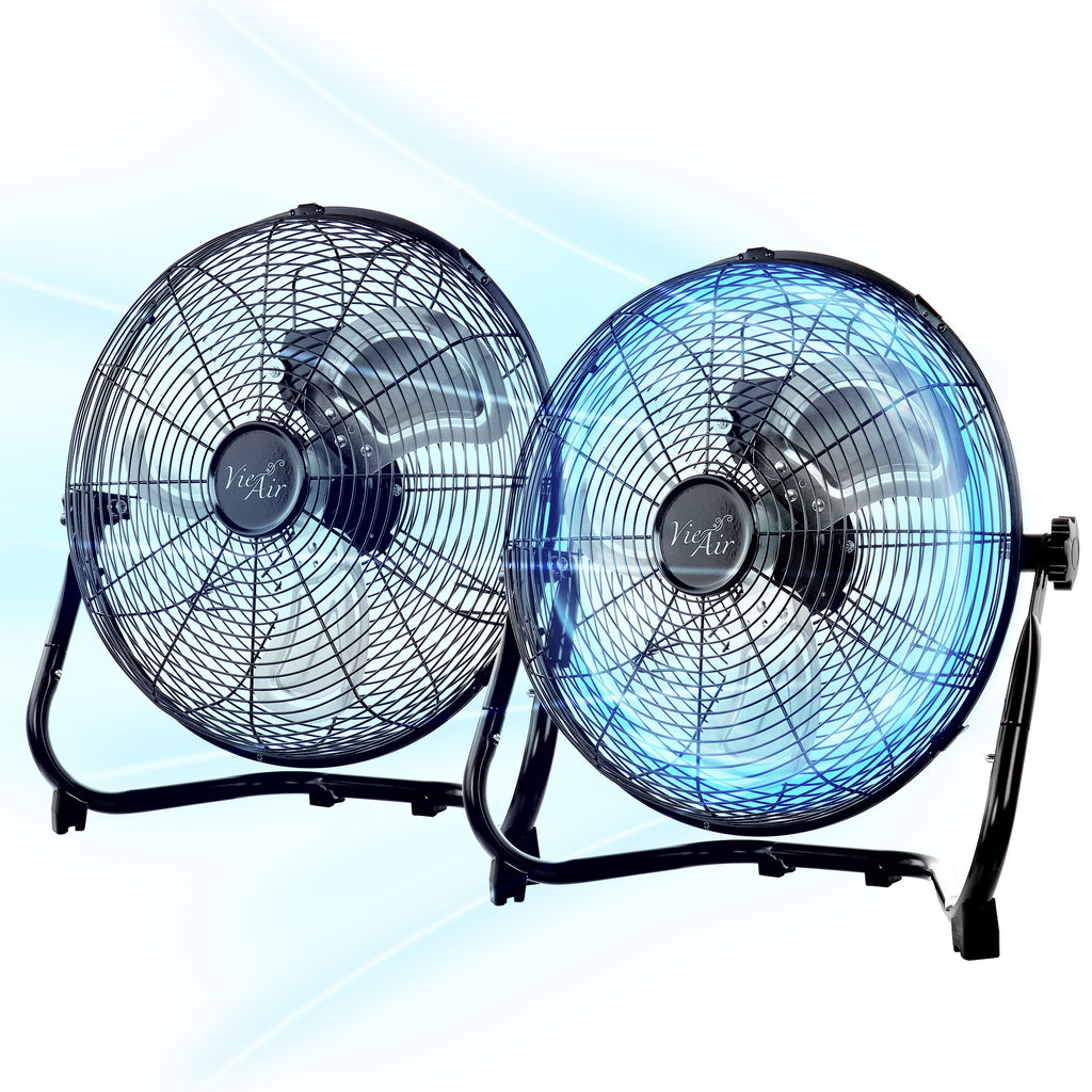 Vie Air  14 Inch Twin Pack Industrial High Velocity Heavy Duty Metal Floor Fan with 3 Speed Settings - Factory Reconditioned