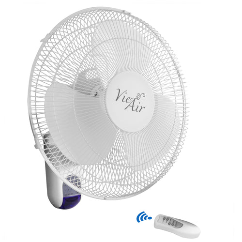 Vie Air  16 Inch 3 Speed Plastic Wall Fan with Remote Control in White