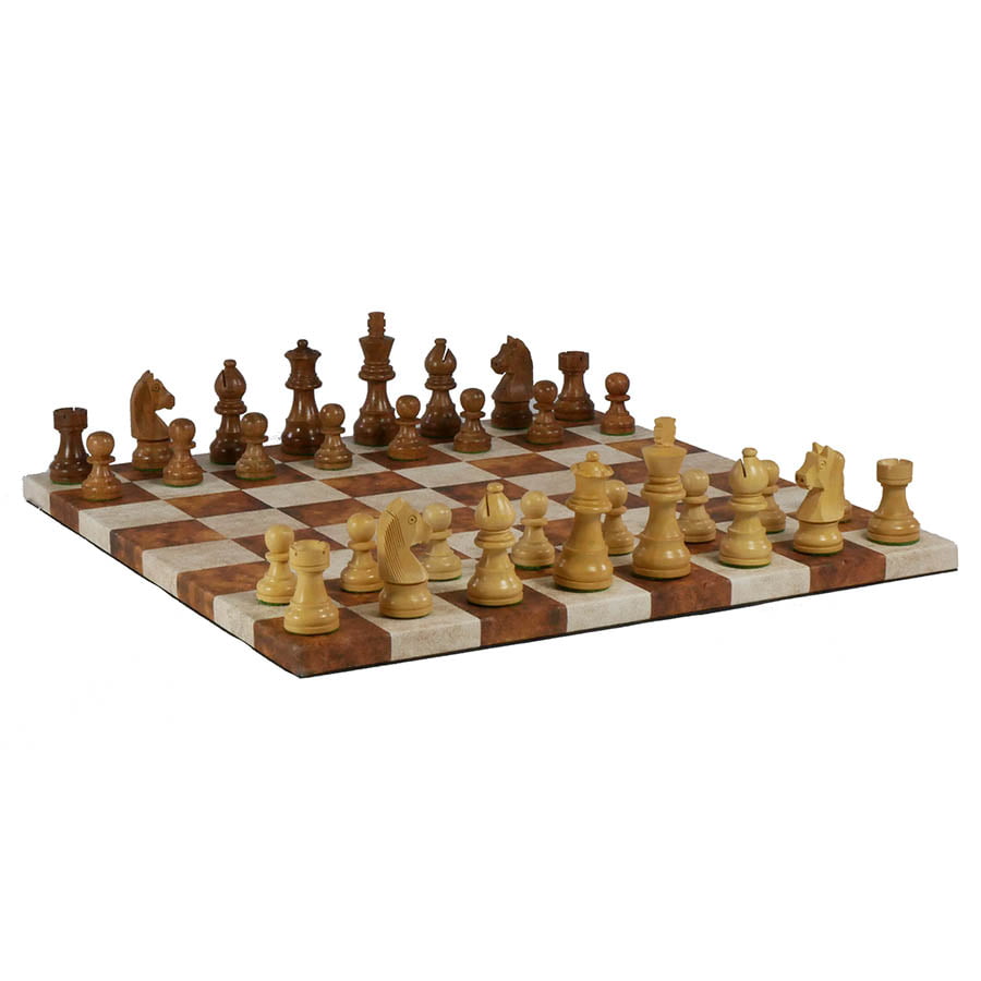 Worldwise Imports -  Worldwise Imports Classic - Chess Set: Sheesham And Boxwood German Pieces: Caramel And Cream Leatherette