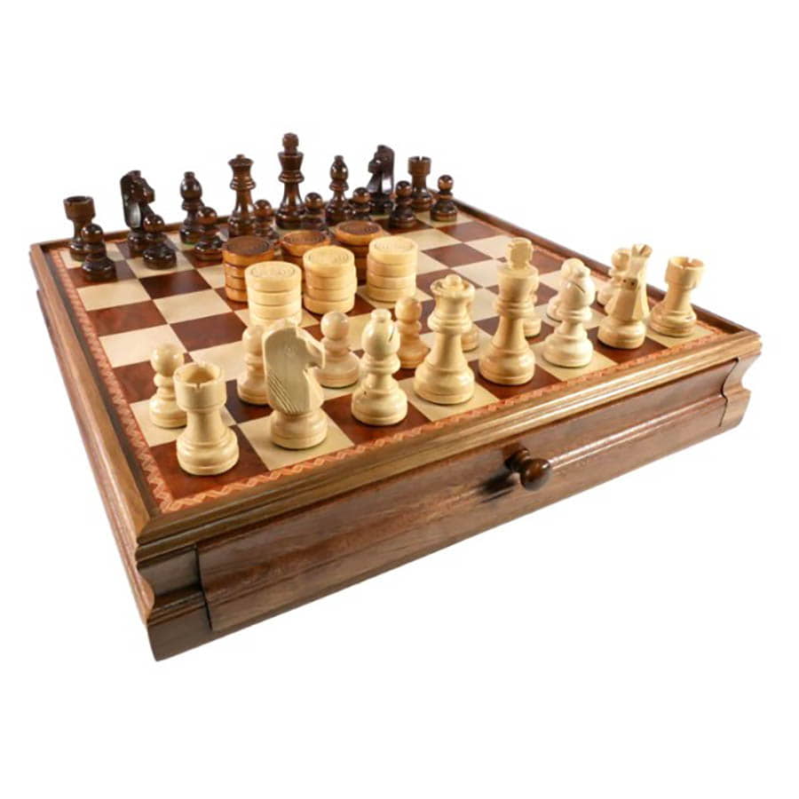 Worldwise Imports -  Worldwise Imports Classic - Chess And Checkers: Walnut And Maple Inlaid Chest