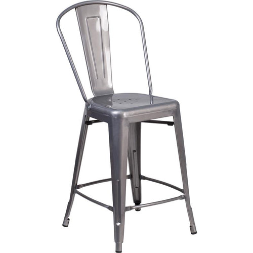 24'' High Clear Coated Indoor Counter Height Stool with Back - Flash Furniture