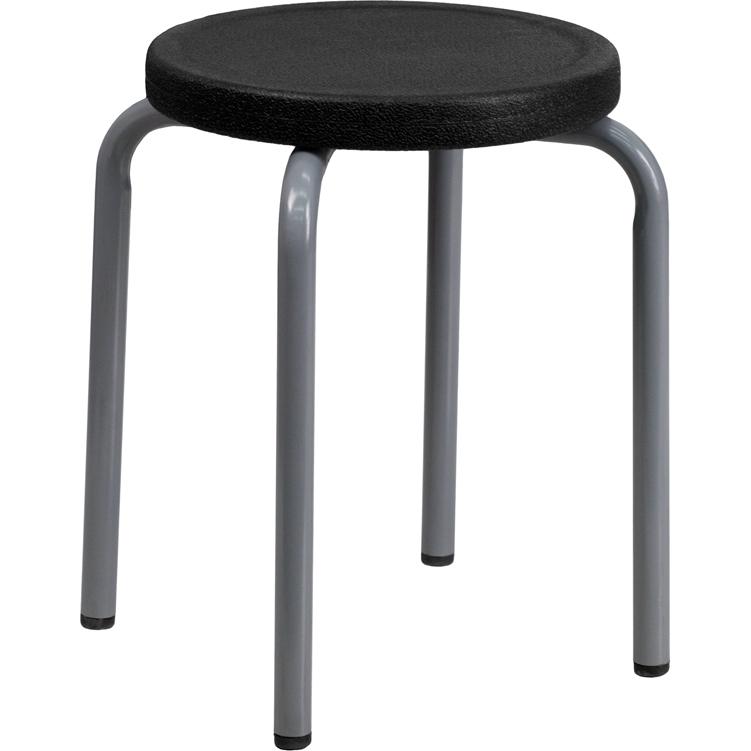 Stackable Stool with Black Seat and Silver Powder Coated Frame - Flash Furniture