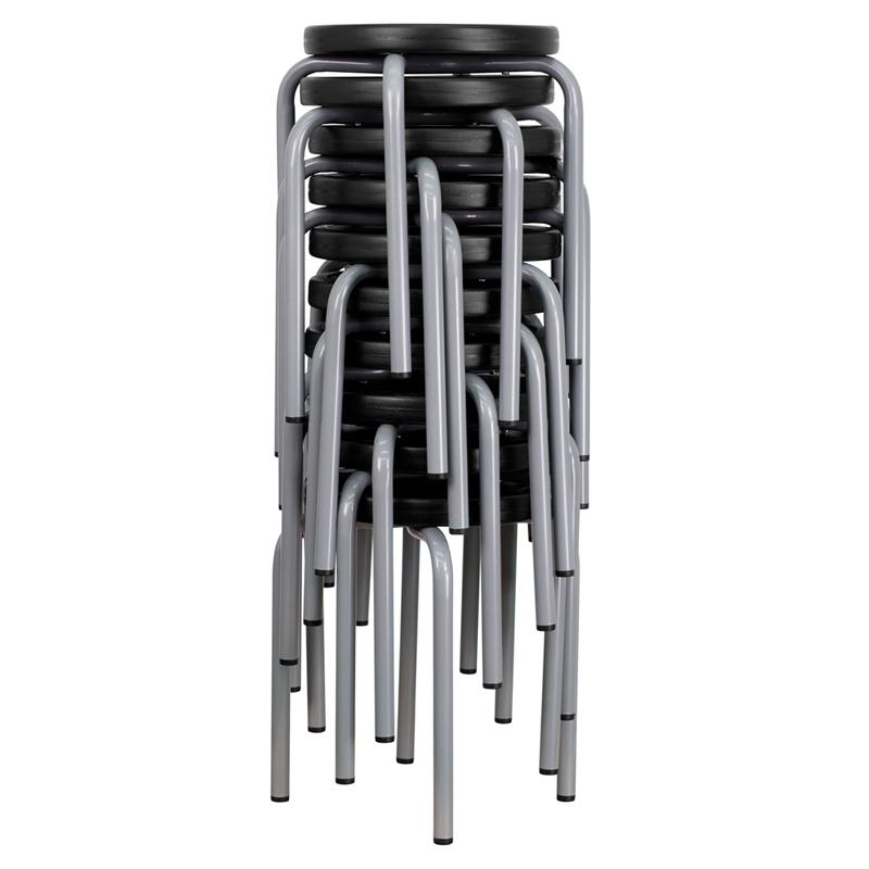 Stackable Stool with Black Seat and Silver Powder Coated Frame - Flash Furniture